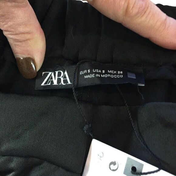 Zara Womens Pants S Black Satin Straight Leg Cargo Tactical Utility 8181/318 NWT - Picture 8 of 10